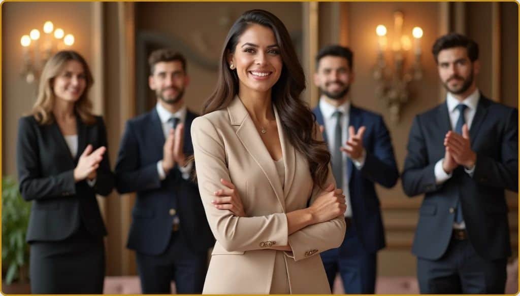 Un grupo de agentes inmobiliarios de Century 21 Kiu en Huixquilucan, vestidos con trajes formales y sonriendo. Representa el éxito profesional y la satisfacción que obtienes al unirte a nuestro equipo especializado en bienes raíces.